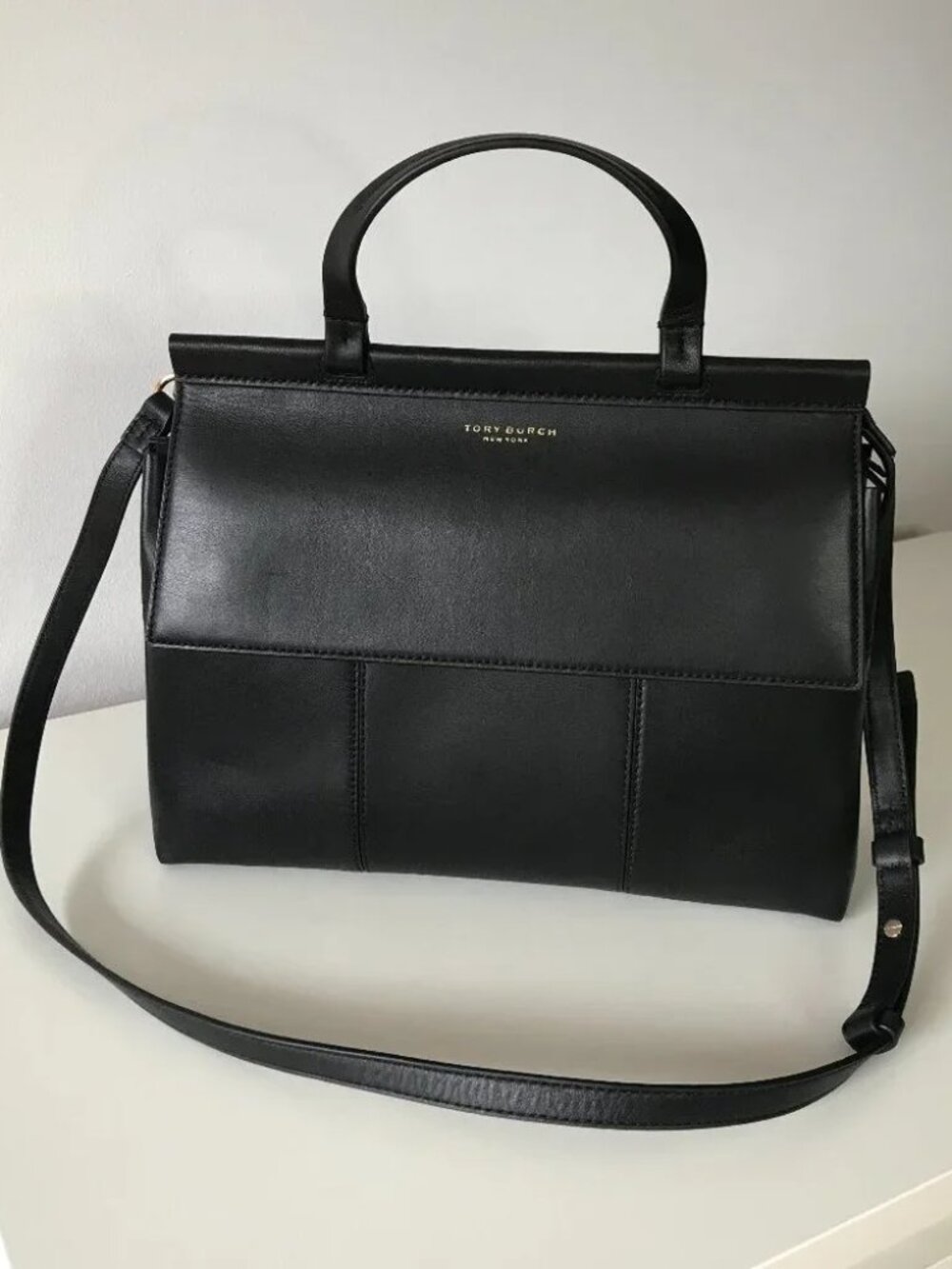 NWOT Tory Burch Block-T Black Leather Satchel Crossbody